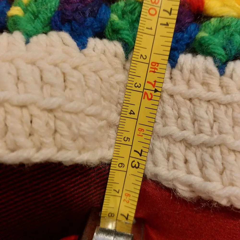 Afghan Blanket Crochet Scalloped Beige Striped Rainbow 83